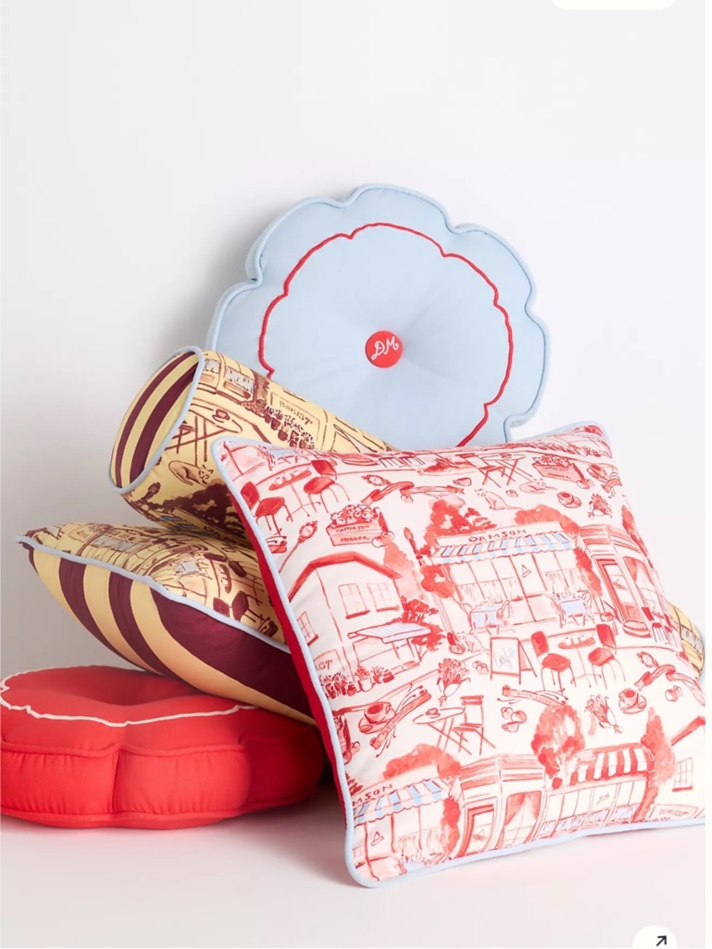 New Anthropologie x Damson Madder Cotton Printed Roll Square Pillow Set of 2